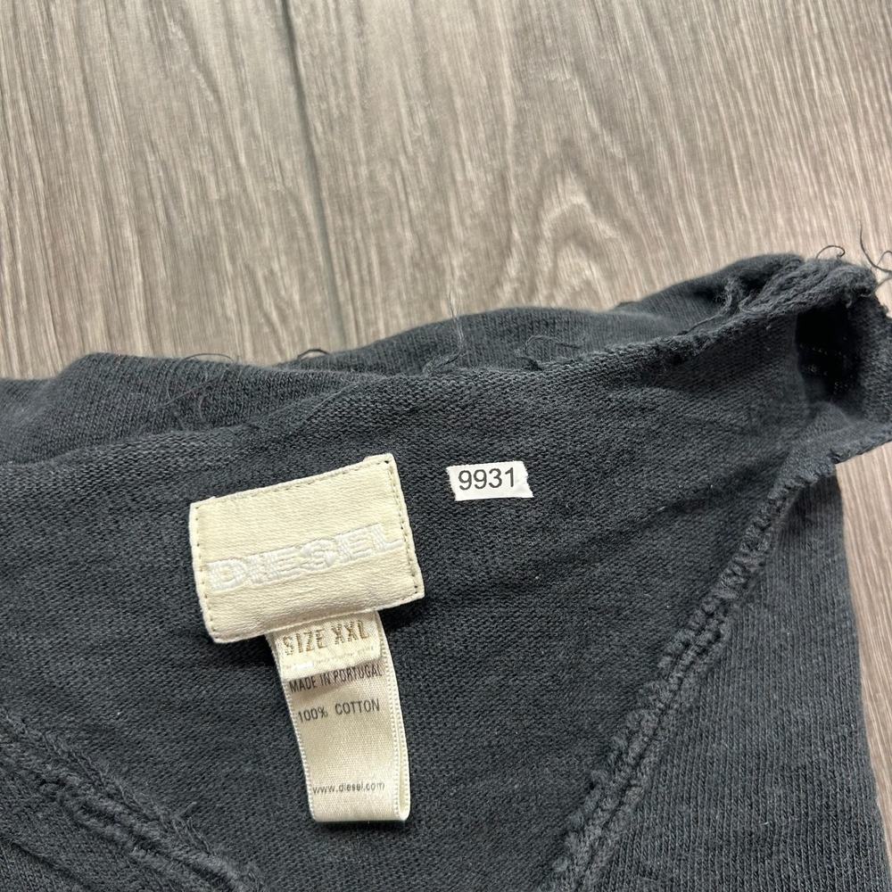 Diesel Long Sleeve Shirt XXL Black Cotton V-Neck Distressed Y2K Top - Picture 8 of 8